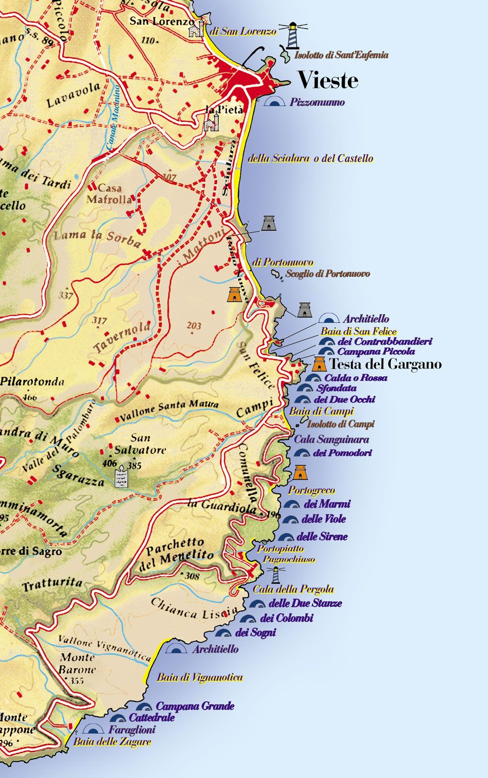percorso itinerario grotte marine di Vieste Motobarche Leonarda