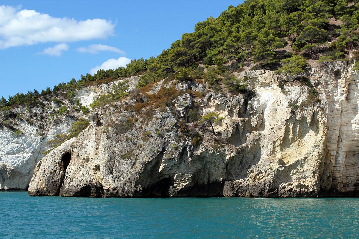 motobarca Leonarda escursione grotte marine di Vieste impronta della roccia